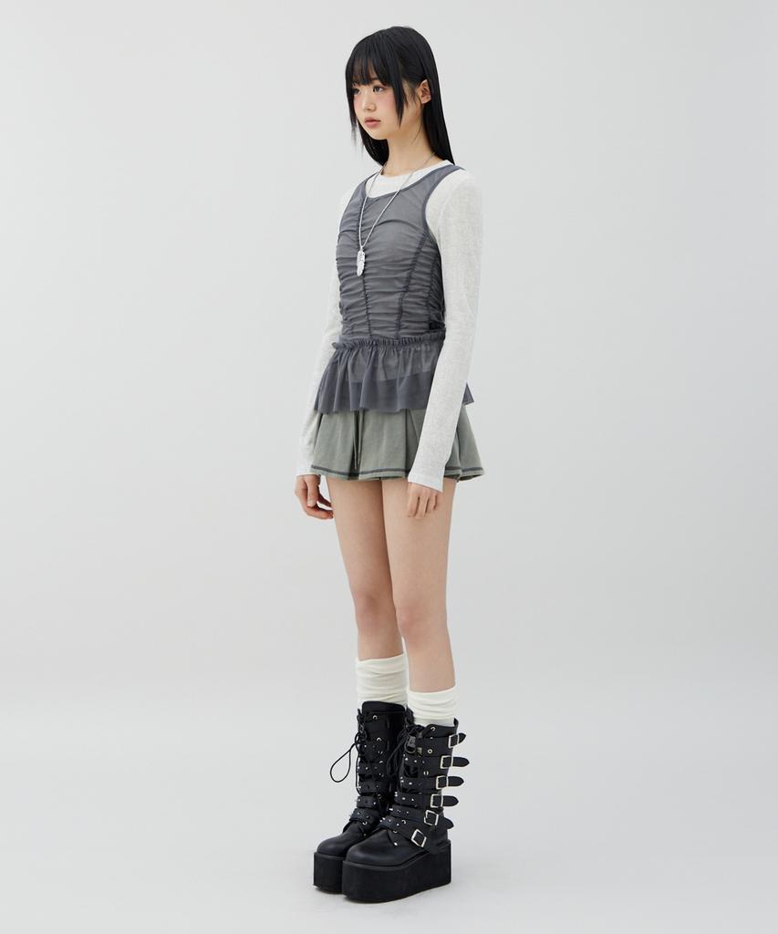 LALAFOX Pleated Sweat Skirt Charcoal Br2Cs001