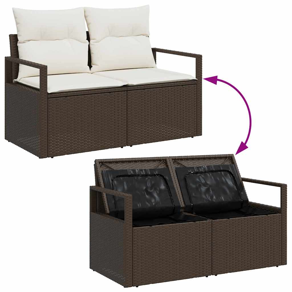 Garden Sofa Set with Cushions and Storage 5 pcs Brown Poly Rattan
