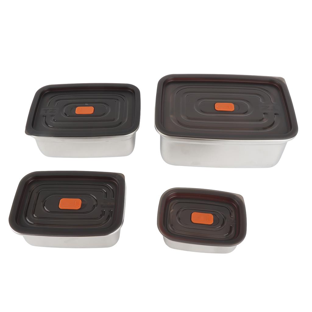 4Pcs Stainless Steel Food Containers with Leakproof Lids Rectangle Food Storage Box
