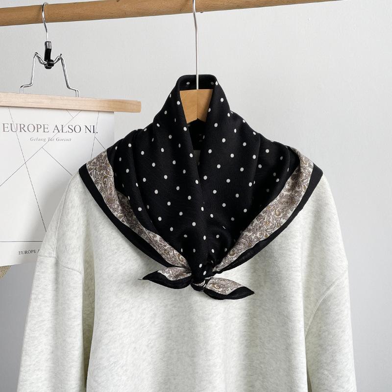 Decorative Small Square Scarf 71CM Simulated Silk Scarf Spring and Autumn Headscarf Neck Protection Cotton and Linen Scarf Scarf Tied Silk Scarf