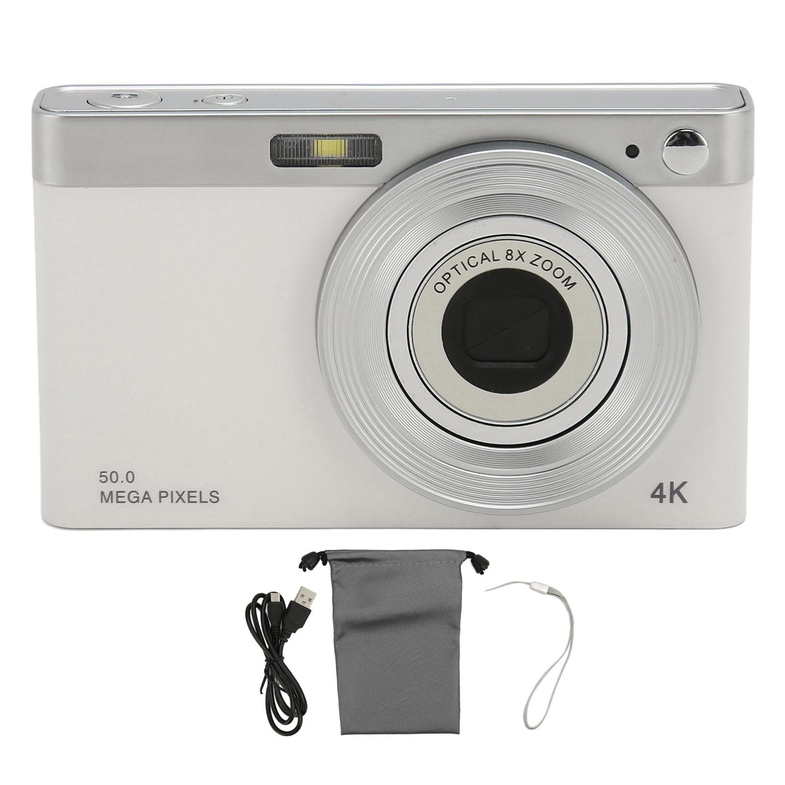 

Digital Camera 2.88 Inches IPS Screen Anti Shake 16X Zoom Autofocus 1000 Mah 4K Video 50 MP Compact білий