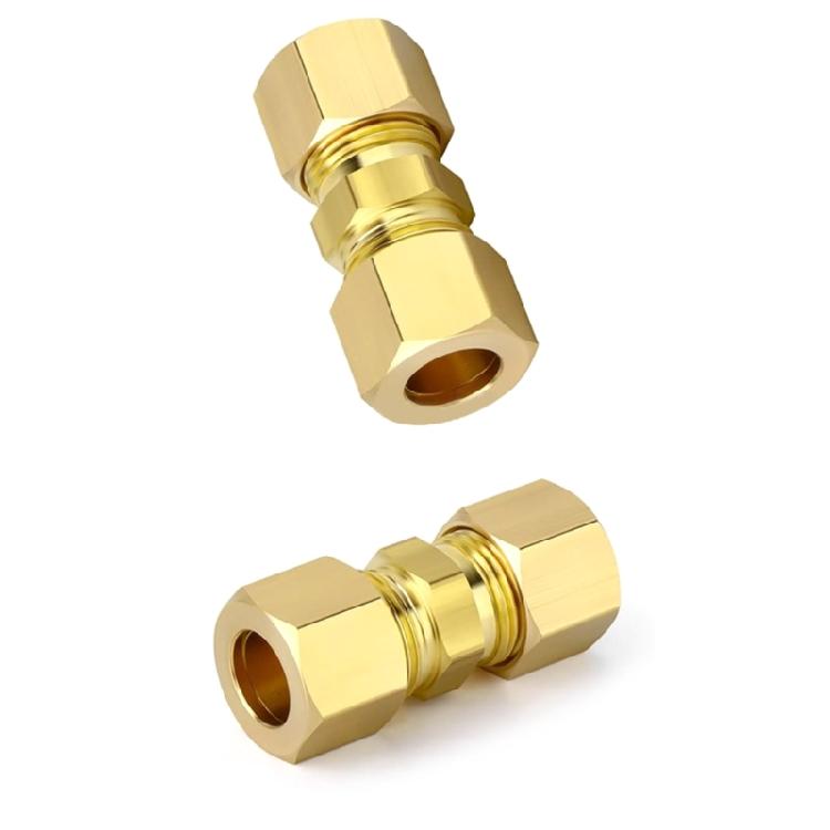 4Pcs Brass Plumbing Connector 1/4inch Compression Tube Fittings Adapter Suitable for Refrigerator Water Line Connection
