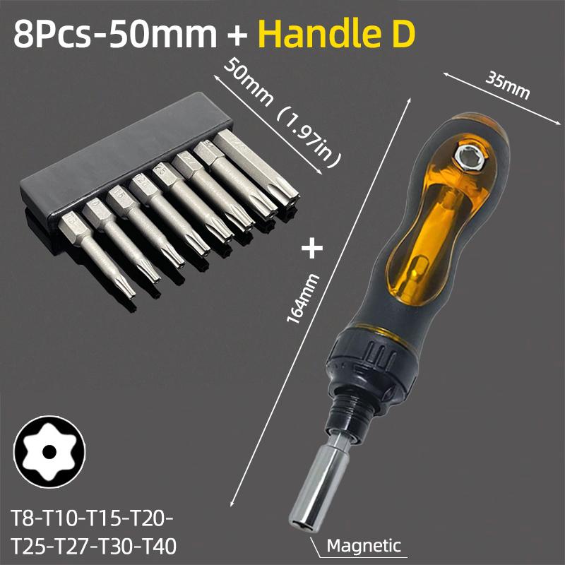 50mm Magnetic Screwdriver Bit Set Security Tamper Proof Drill Bits 1/4" Hex Shank T5-T40 Screw Driver Ratchet Wrench Hand Tools
