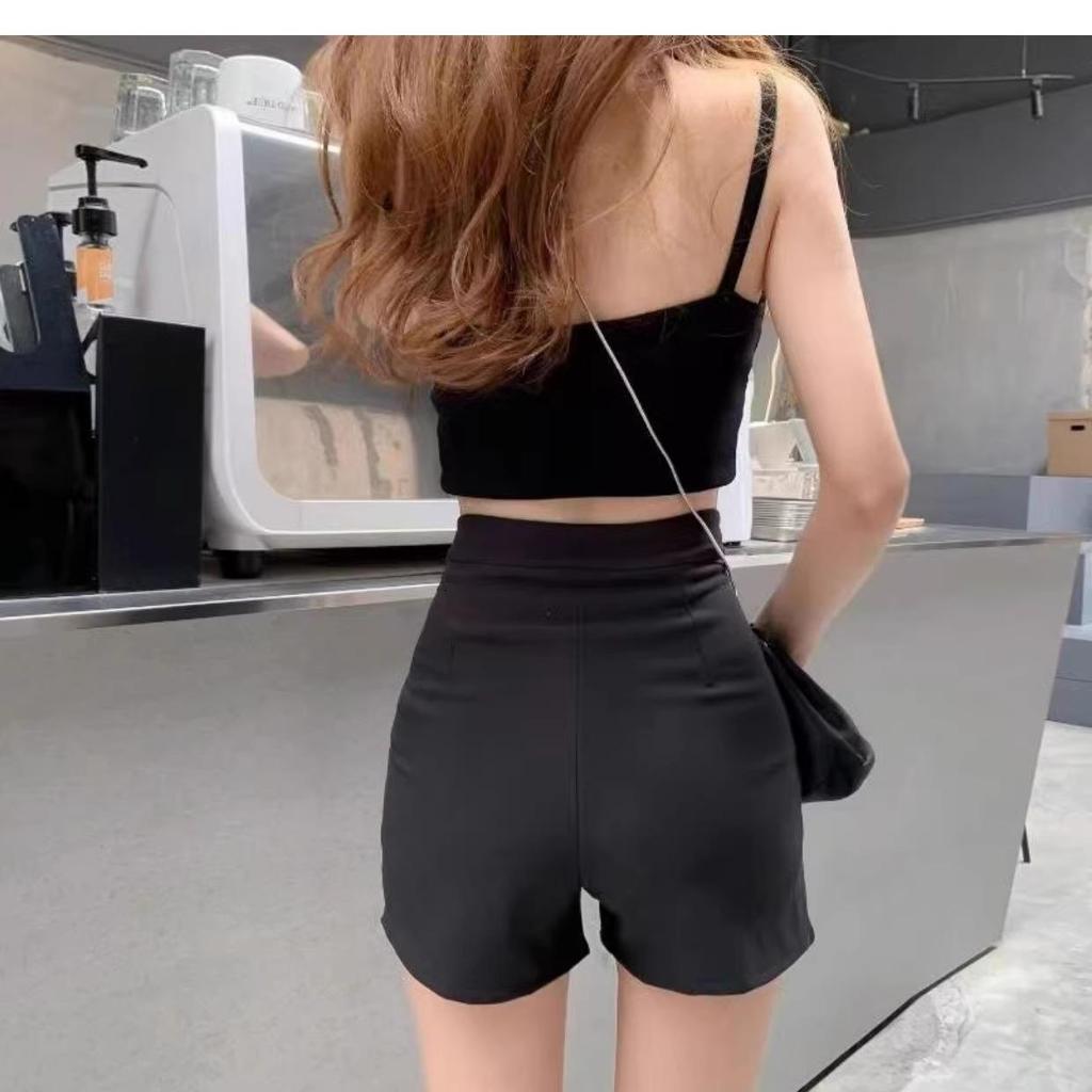 Damskie czarne szorty A-line z wysokim stanem: Moda Wiosna/Lato 2025, Wyszczuplający Luźny Fason z Szerokimi Nogawkami