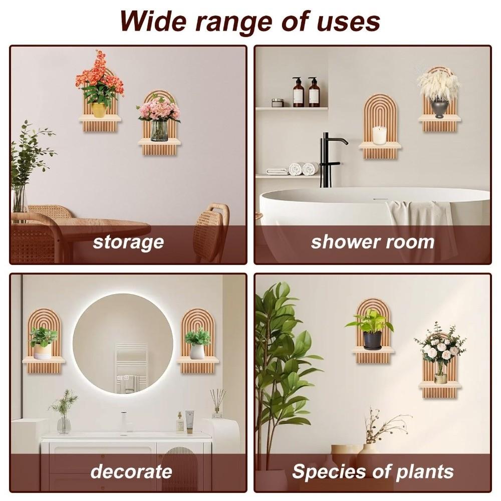 Bohemian Style Bohemian Floating Shelves Natural Wood Rainbow Wall Candle Holder  Living Room Decor