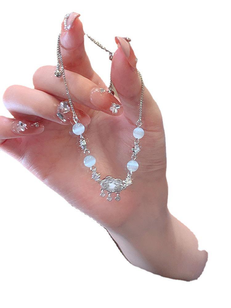 Chinese Cat's Eye Safety Lock Bracelet with Zirconia: National Style Pull-Type Jewelry for Women