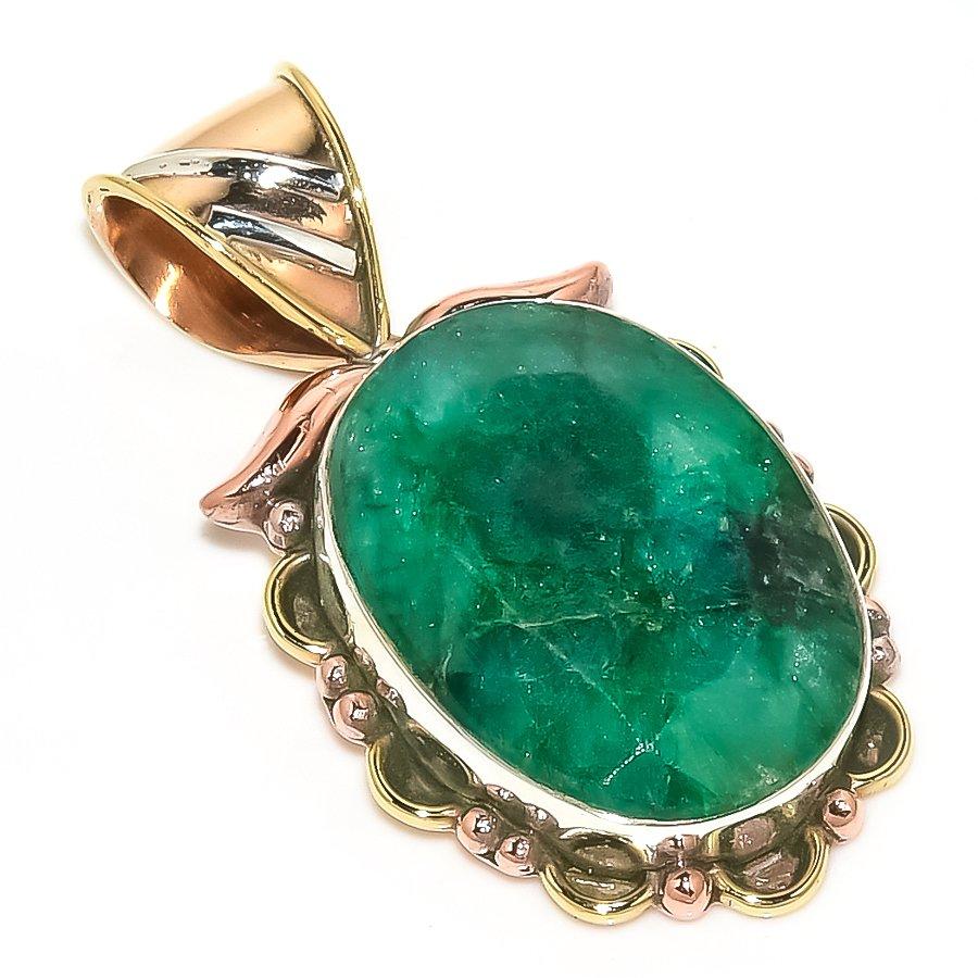 

Смарагдовий(Імітація) Двокольоровий подарунковий кулон зі срібла 925 проби ручної роботи 1,50 дюйма o6w85