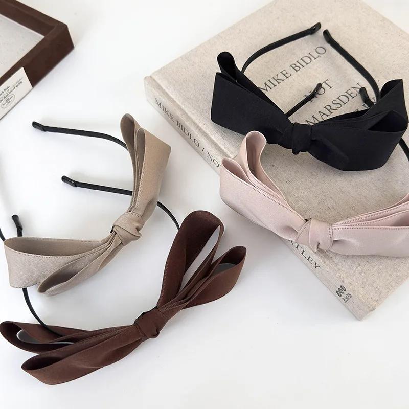 Big Bow Hair Hoop Girls Sweet Simple Headbands for Woman Temperament Hair Band Satin Double Bow Hair Band Fashion Headdress Gift