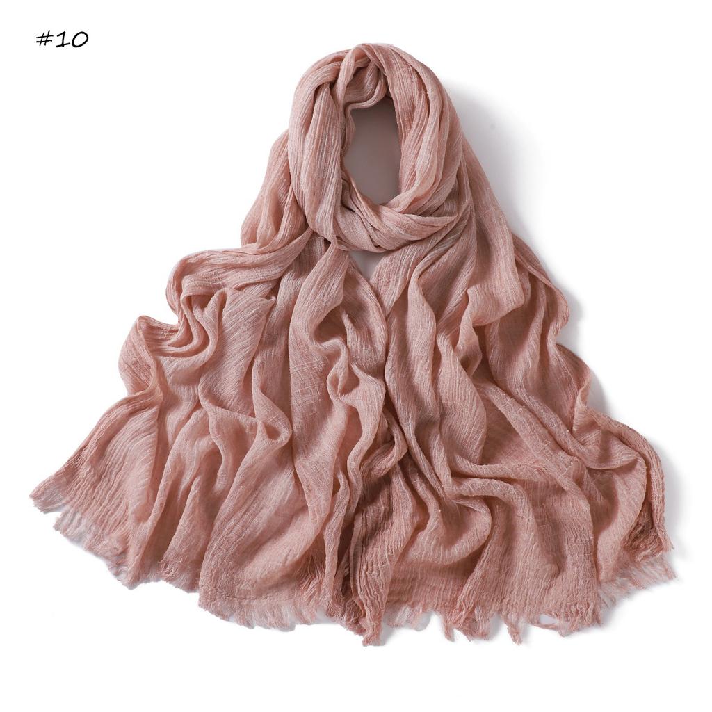  New High Quality Solid Color Wrinkle Muslim Women Hijab Scarf Ramadan Shawl Headband Turban Islamic Hijabs Wraps Tassels