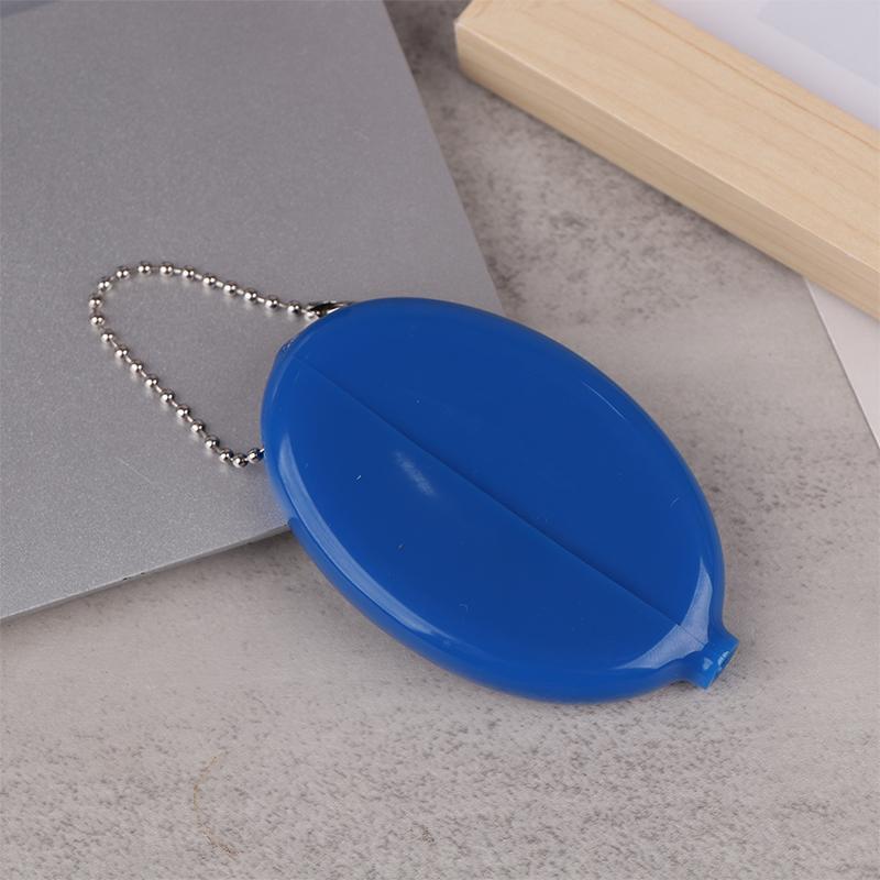 Small Oval Coin Purse Mini Earrings Rings Storage Box With Chain Solid Color Pvc  Portable Bag Pendant