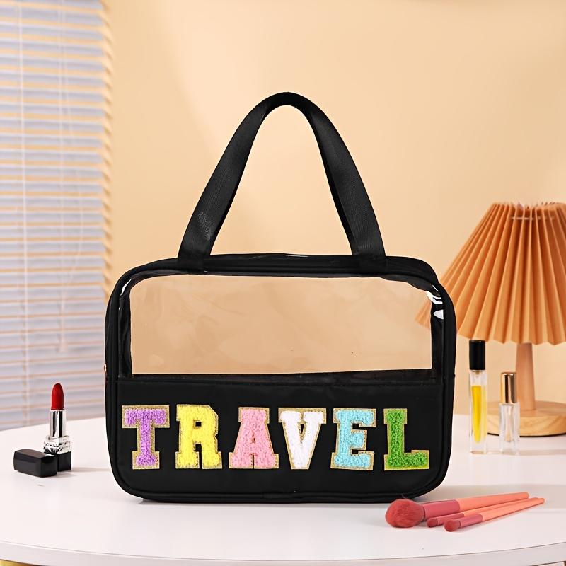 

Letter Pattern, Fashi Travel Toiletry Bag, Portable Handheld Makeup Organizer, High Capacity, with Universal Fit for Camping чёрный