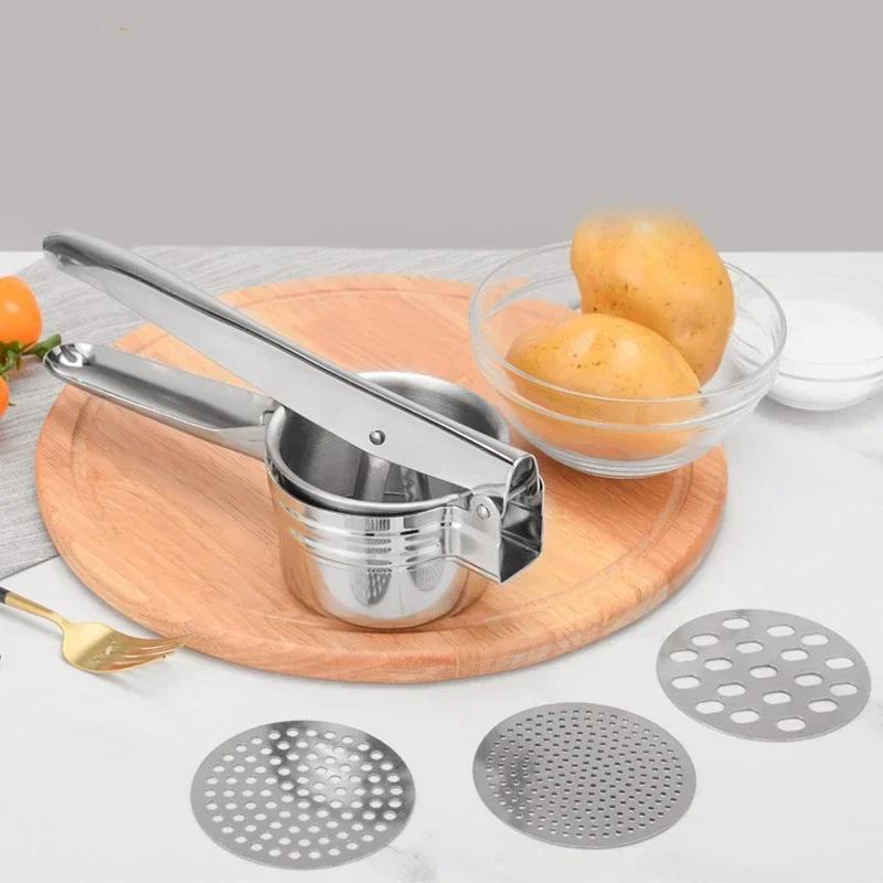Masher RicerPress Mashed Potatoes Stainless Steel Crushing Puree Fruit Vegetable SqueezerJuicer Press Maker Kitchen Tools