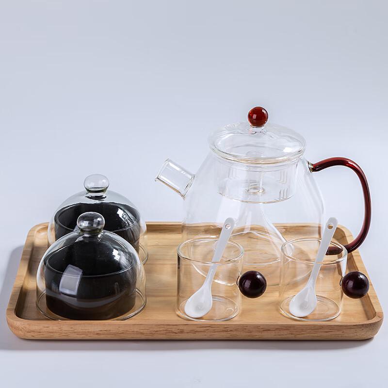Qianxing Ceramic Tea & Dessert Set with Oak Tray