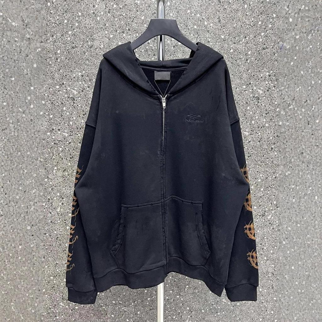 23SS B Marke Sanskrit Flamme Reißverschluss Hoodie - Lockere Passform Lässige Jacke