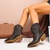 Damen Herbst-Winter Bestickte V-Ausschnitt Spitze Zehen Kurze Leder Westernstiefel, Erhältlich in Großen Größen.