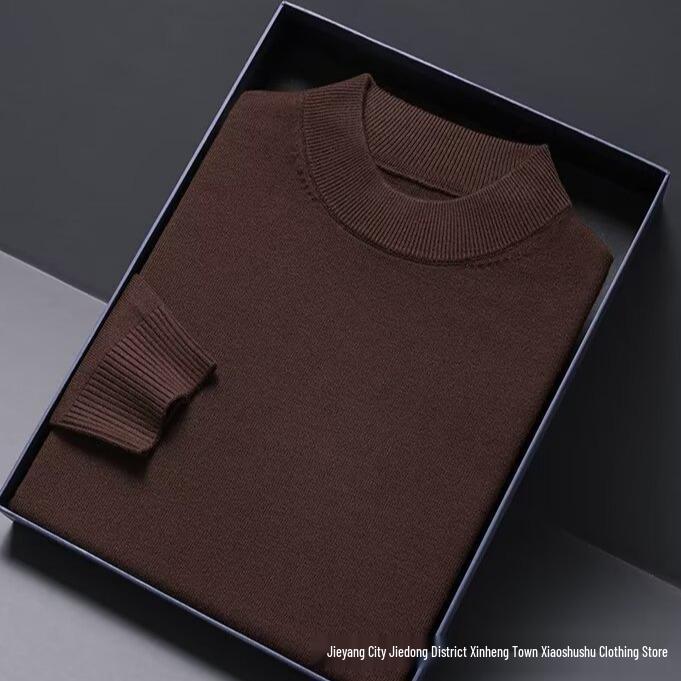 Men's High Neck Double Roll Wool Sweater - Soft, Warm, Solid Color, Close-Fitting Base Layer, Trendy Knitted Design