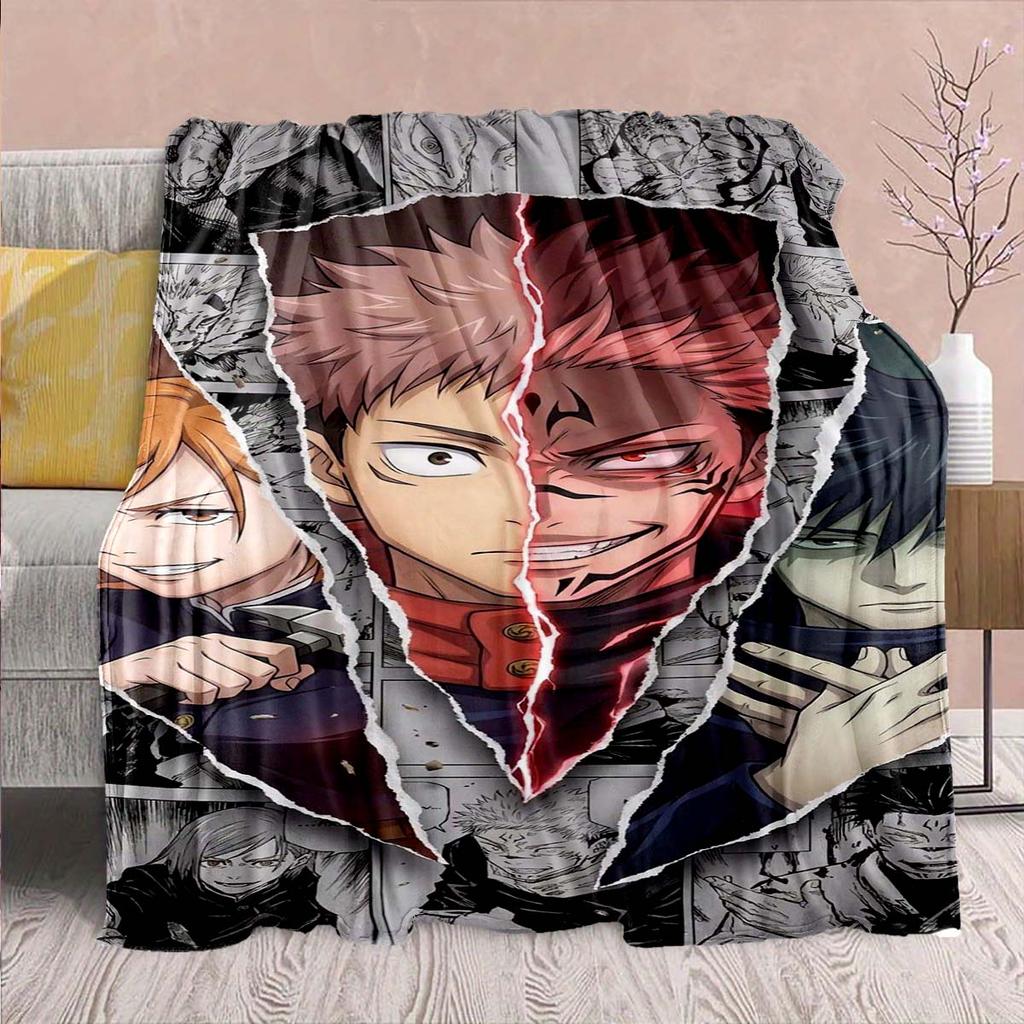 Jujutsu Kaisen Anime Flannel Blanket - Soft Warm Perfect for Sofa, Bedding Camping Travel Office Home Decor -QJY