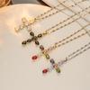 New Copper Micro Zirconia Necklace Multi-coloured Cross Pendant Hip Hop Necklace Collar Bone Chain Women's Necklace