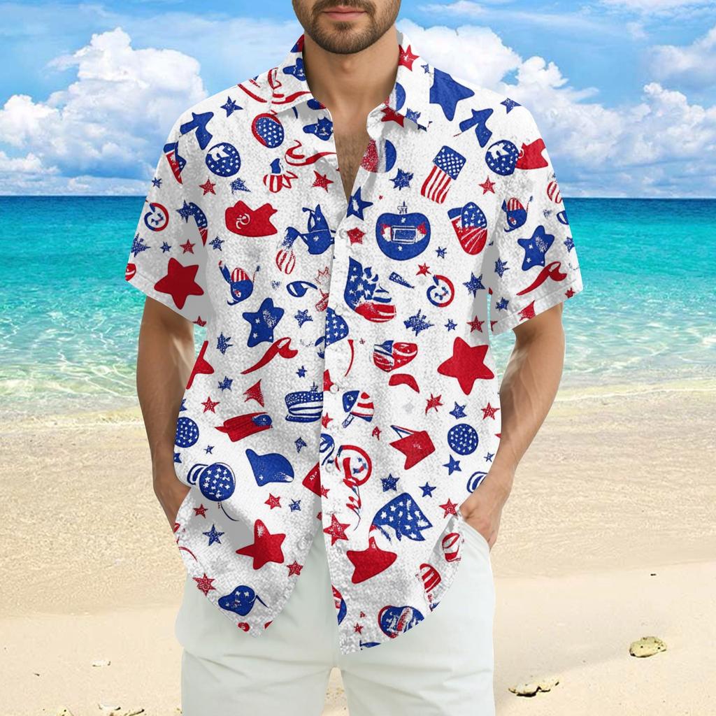 Herre Casual Casual Independence Day Print Kortarmet Skjorte
