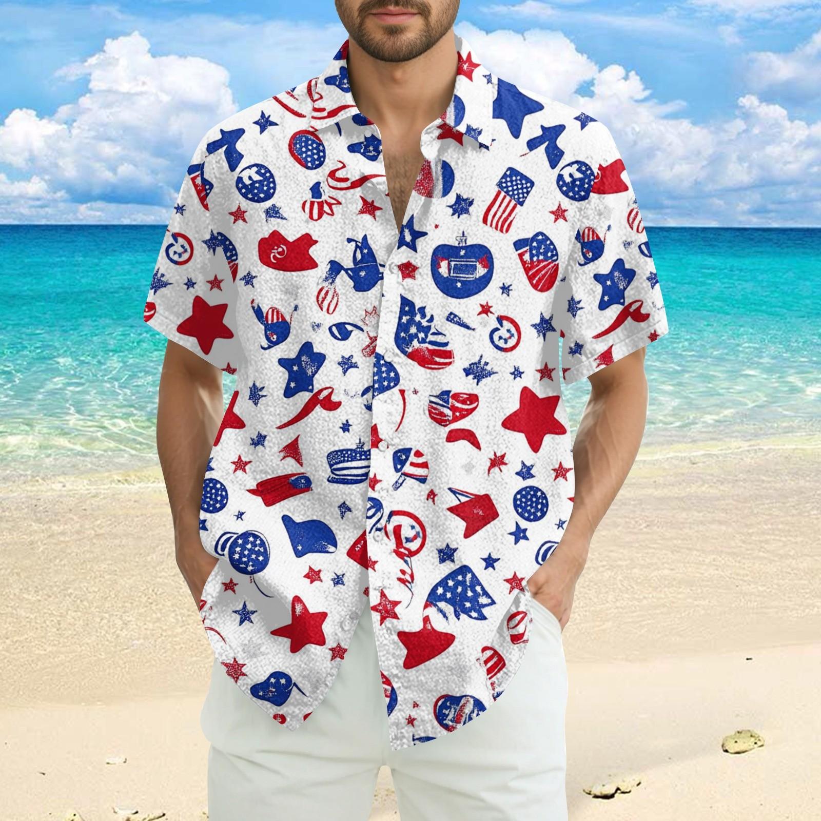 

Мужская повседневная рубашка с короткими рукавами и принтом «День независимости» XXL белый