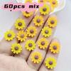 60 piece set of yellow daisy flat back resin decoration -11mm mini flower rhinestones, used for scrapbooking, wedding decoration