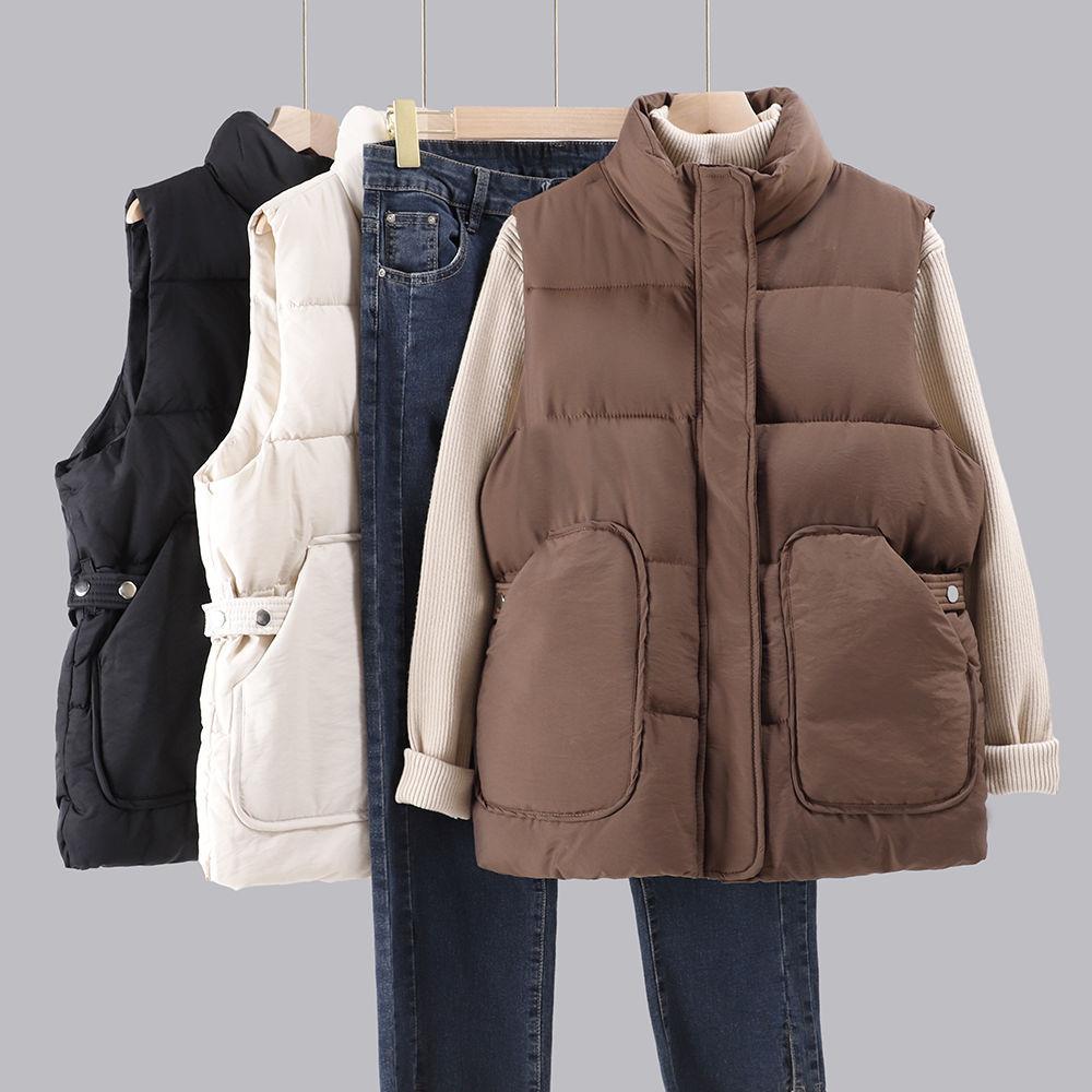 Thickened hand stuffed cotton vest women's short outer wear autumn and winter new Korean version loose versatile vest jacket women
