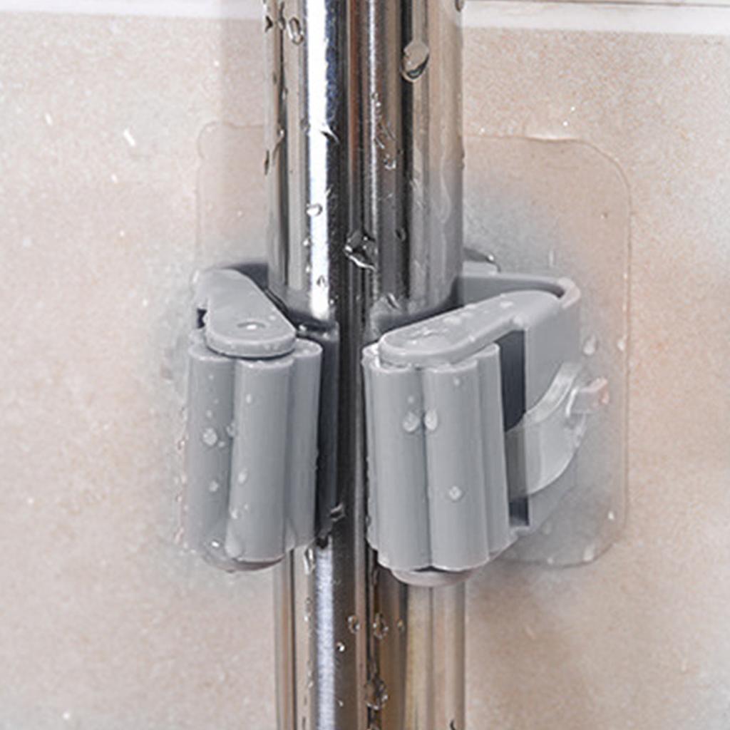 3pcs Wall Mounted Mop Holder Strong Adhesion Plastic Mop Broom Holder for Garage Tool Room Gray