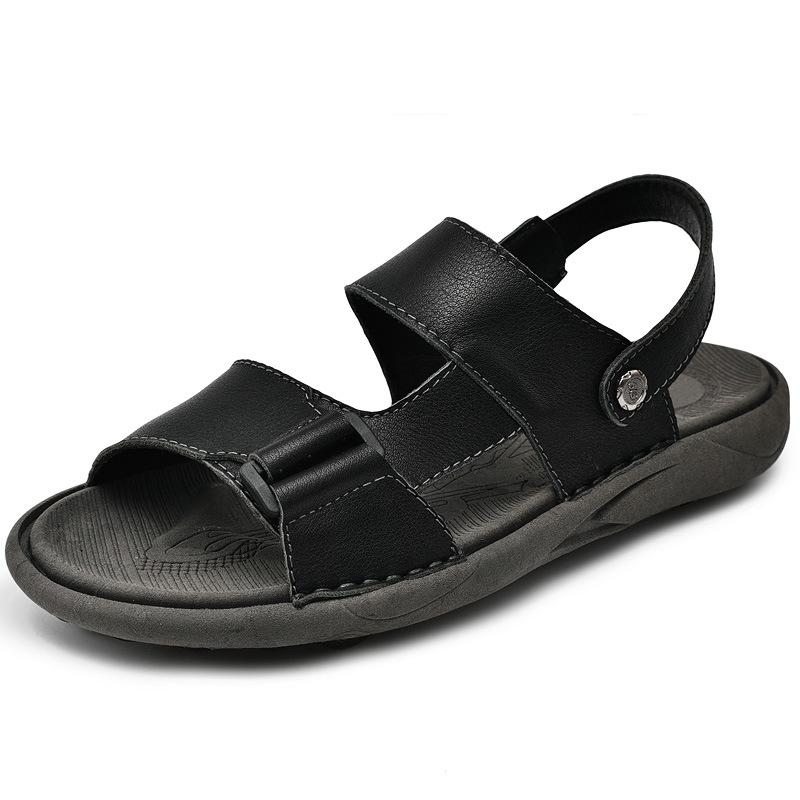 

Sandals men s 2025 summer new cowhide casual outer wear beach shoes leather driving shoes platform non-slip cool slippers 38 чёрный