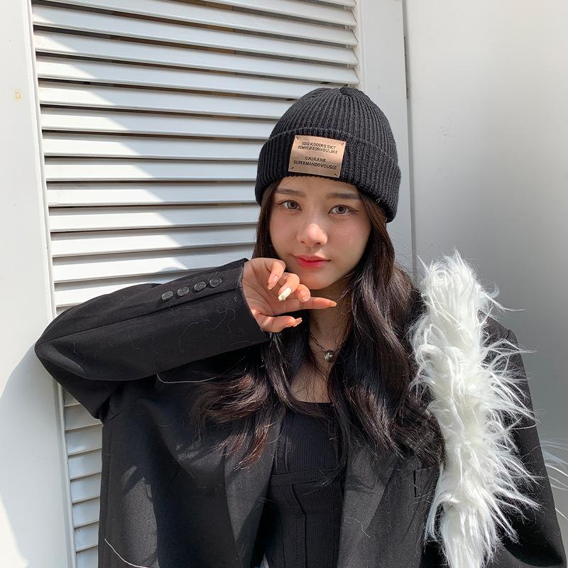 Hat trendy retro patch couple wool hat women's autumn and winter big head circumference warm ear protection knitted hat
