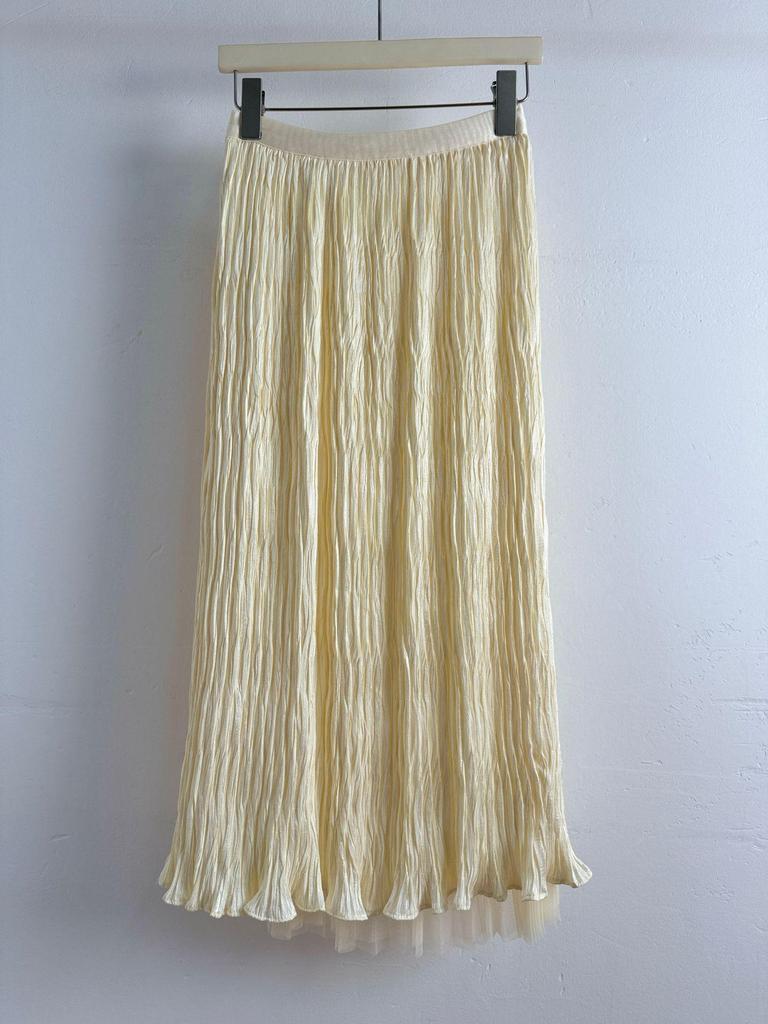 Reversible Crushed Pleated Midi A-Line Skirt with High-End European & American Style