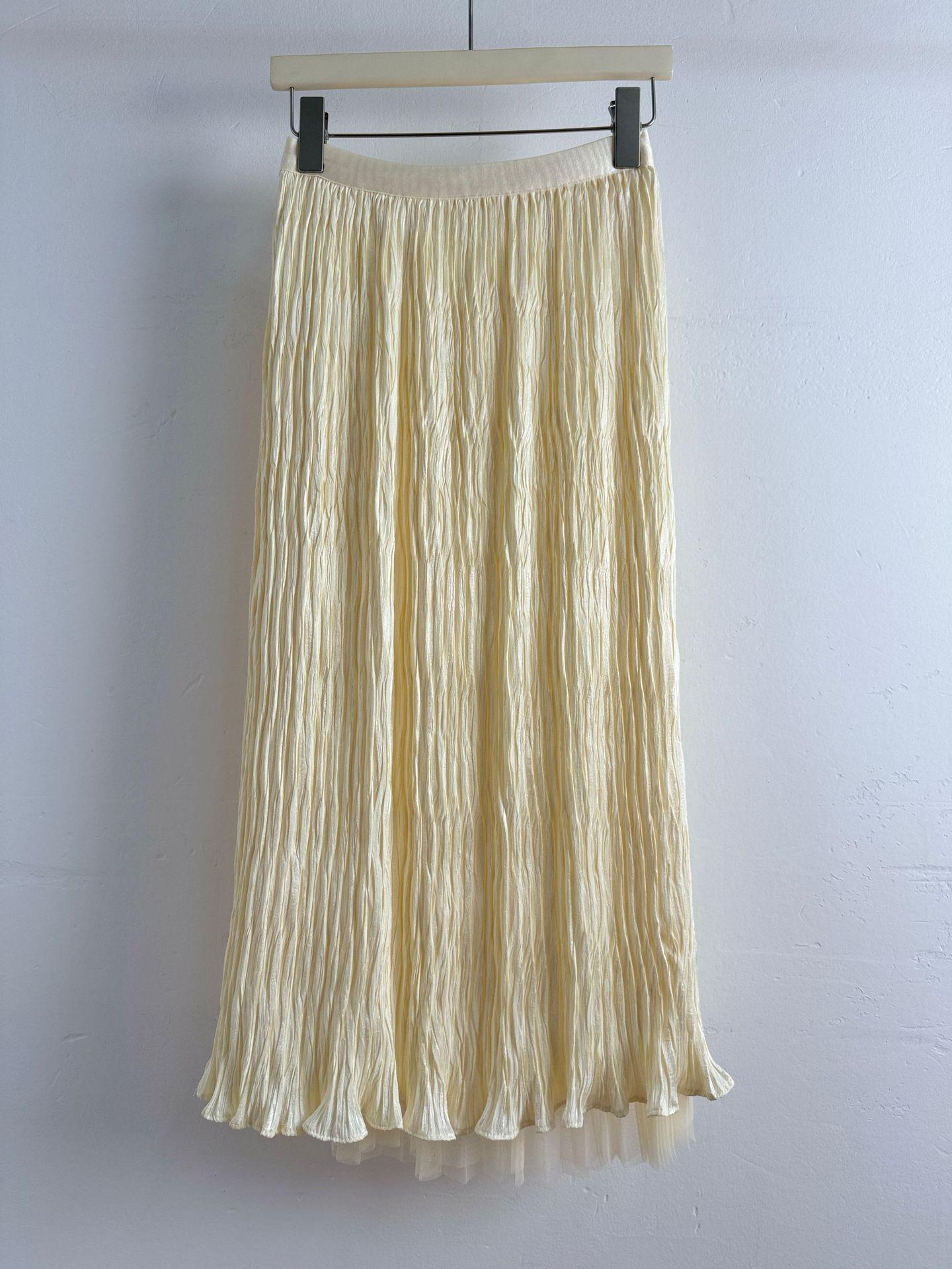 Reversible Crushed Pleated Midi A-Line Skirt with High-End European & American Style One Size абрикосовый