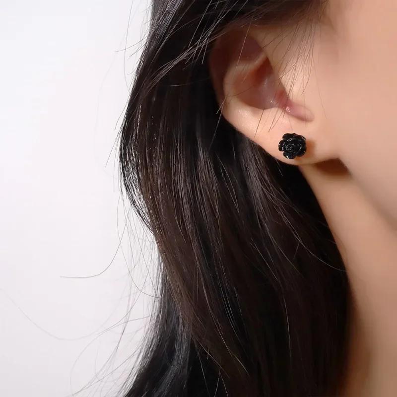 PONYKISS Silver Colorful Rose Cute Plant Stud Earring for Women Minimalist Fine Piercing Screw Bead Accessories