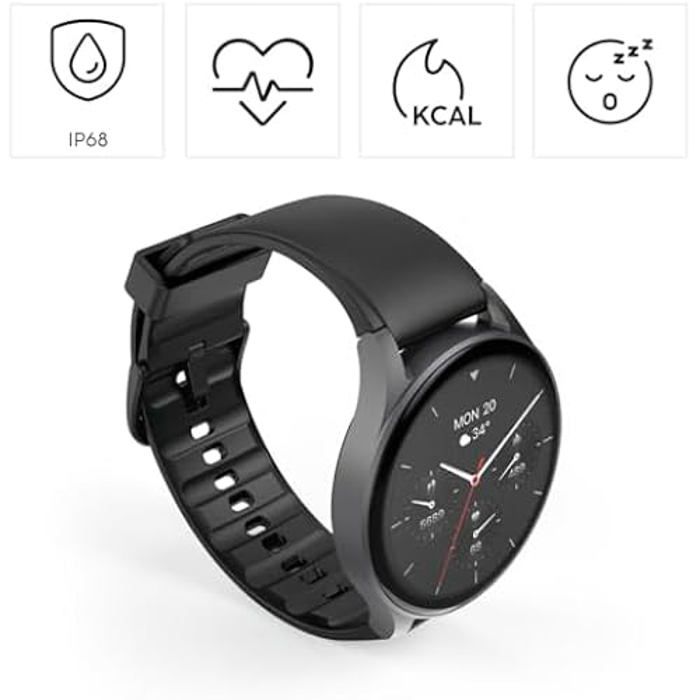Hama 8900 Smartwatch with GPS, IP68 Waterproof, Phone Function (AMOLED Touchscreen, Voice Control, Sports Modes, Tracking