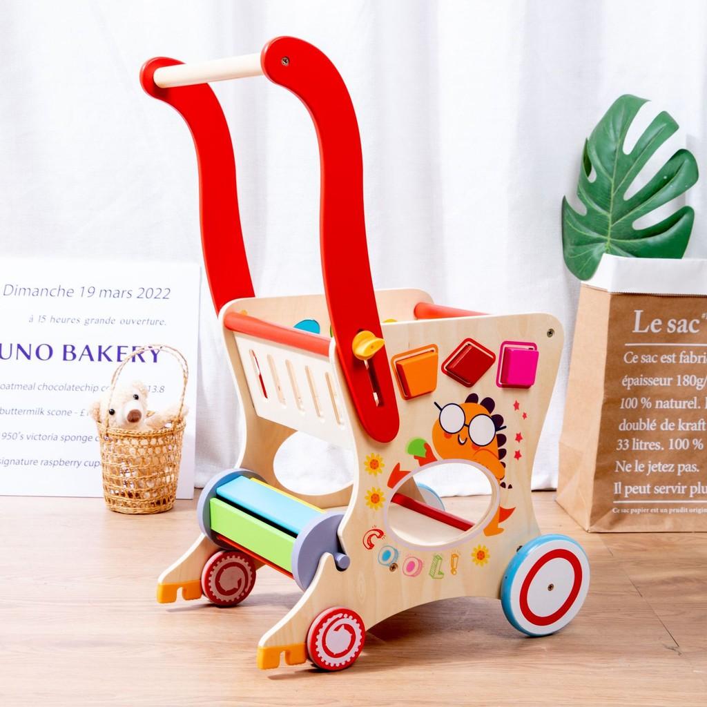 Multifunction Wooden Baby Cart Toddler Walking Shape Recognition Festival Gifts