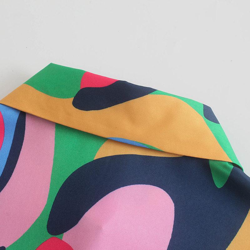 Women Slash Long Sleeve Midi Dress Green Print Shirt Dress