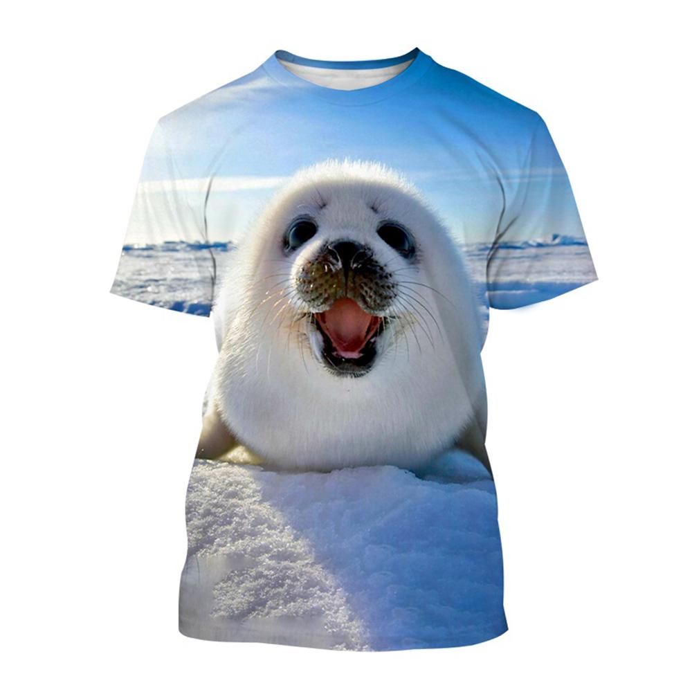 Cute Funny Animal Seal 3D Print Summer T-Shirts Men O-Neck Short Sleeve T shirt Casual Oversized Tops Streetwear Kids Clothing