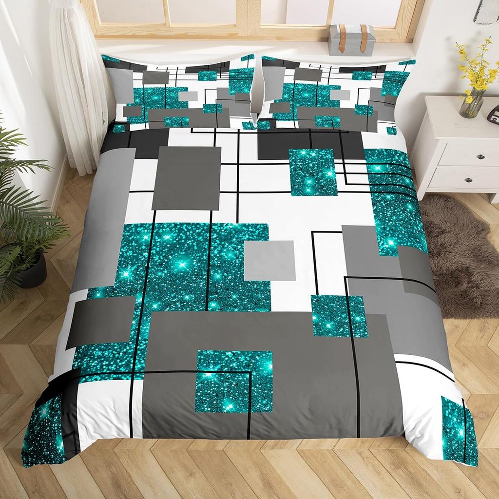 Abstract Stripe Leopard Check Duvet Cover Geometric Cheetah Print Bedding Set Girls Pink Black Grey Twin Queen Comforter Cover