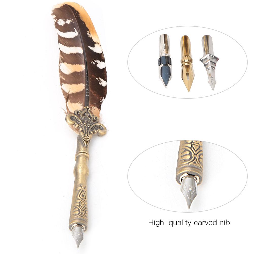 Vintage  Pen Fountain Pens With Empty Ink Bottle  3 Nibs Set Stationery Gift