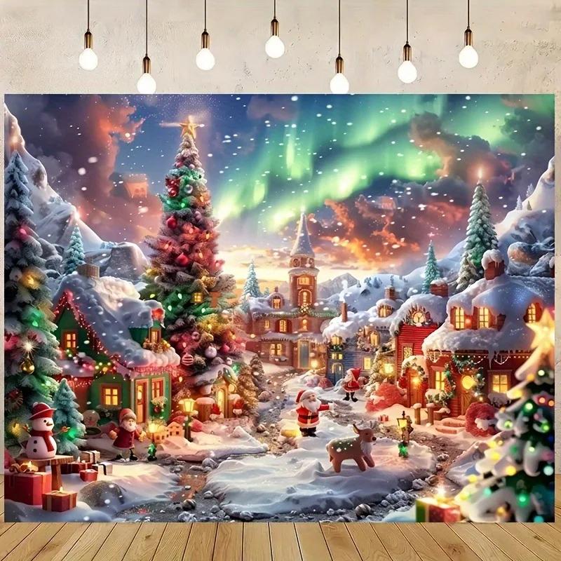 

Фоновая ткань для украшения рождественской вечеринки, рождественский городок, Аврора, снежная сцена, гобелен, подходящий для украшения дома на открытом воздухе 230x180cm