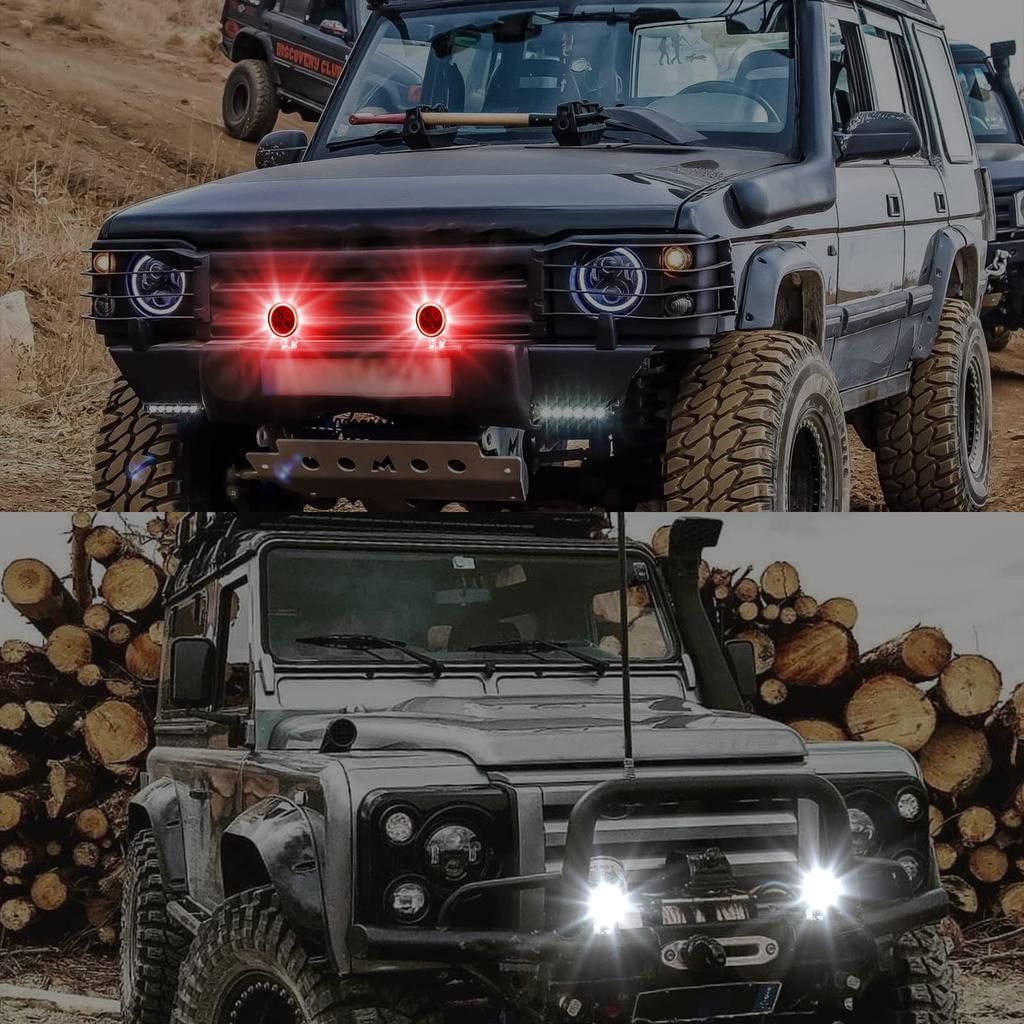 Biqing 2PCS Motorcycle Fog Lights Bike LED Red Halo DRL White Lights Waterproof Motorbike Driving Lights 12V 24V