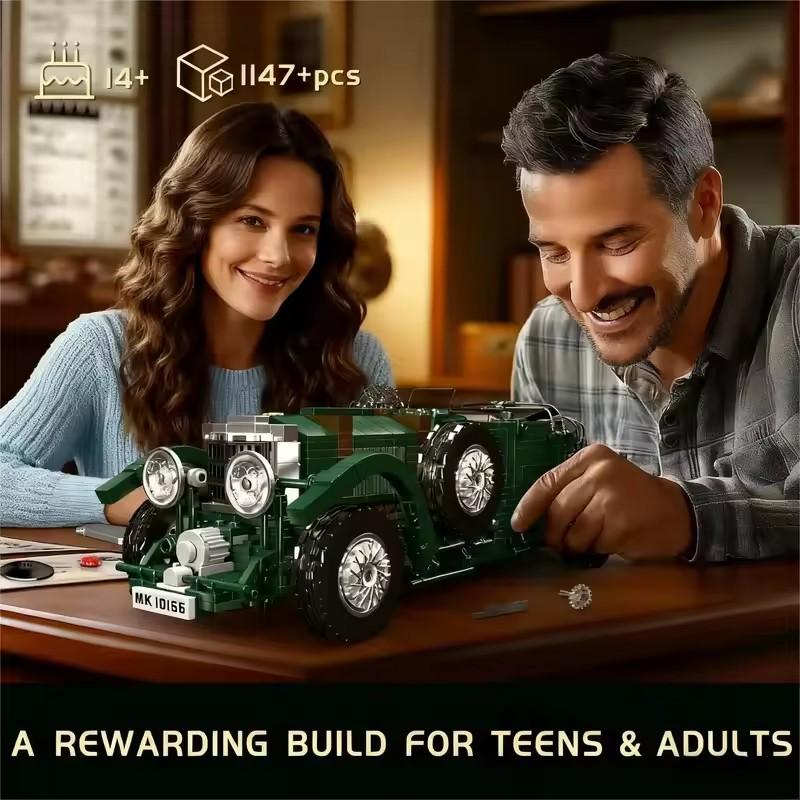 1147 dílků Technická MOC-10166 Zelené Retro Vintage Auto Stavebnice Klasický Blower Sestava Dospělí Děti Vánoční Dárky