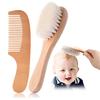 Mirhua Baby Hairbrush with Wooden Handle, 2-Piece Set, Scalp Massager, Natural Wood and Goat Hair, Promotes Blood Circulation, Baby Brush, Baby Brush,