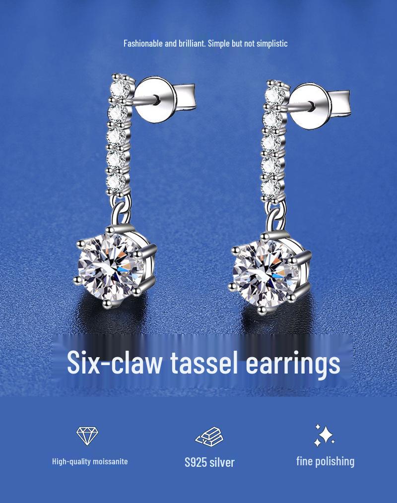 Sterling Silver s925 Moissanite Stud Earrings with Round Tassel Pavé - European & American Style for Men & Women