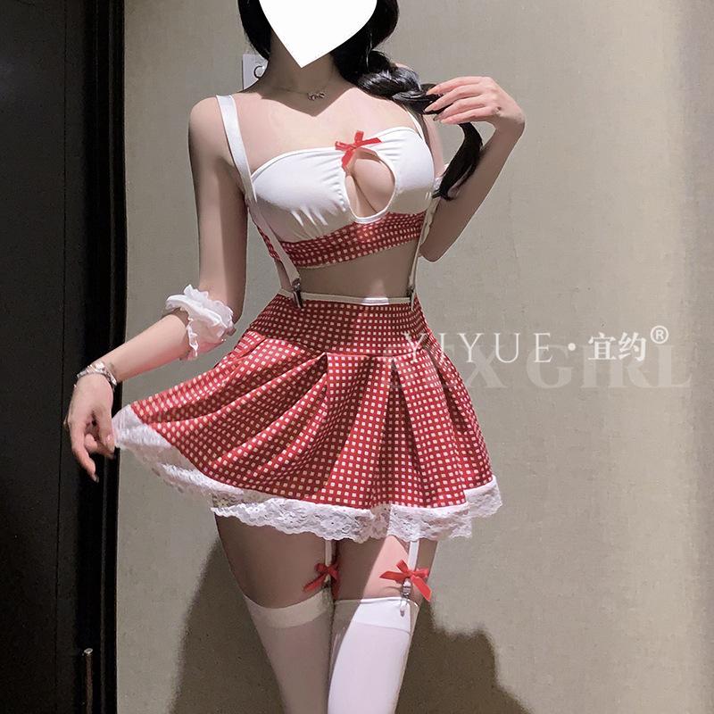 Erotic Underwear Sexy Maid Dress jk checkered Pure Desire Role-playing Nightclub Uniform Seductive Set 1419