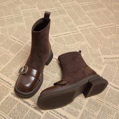 Soft Leather Brown Socks Boots Women'S Popular Foreign Style Small Short Boots European Autumn And Winter Thin Small Ankle Boots