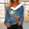 Women's Christmas Printed Long Sleeved Party Plush Neck V-neck Top