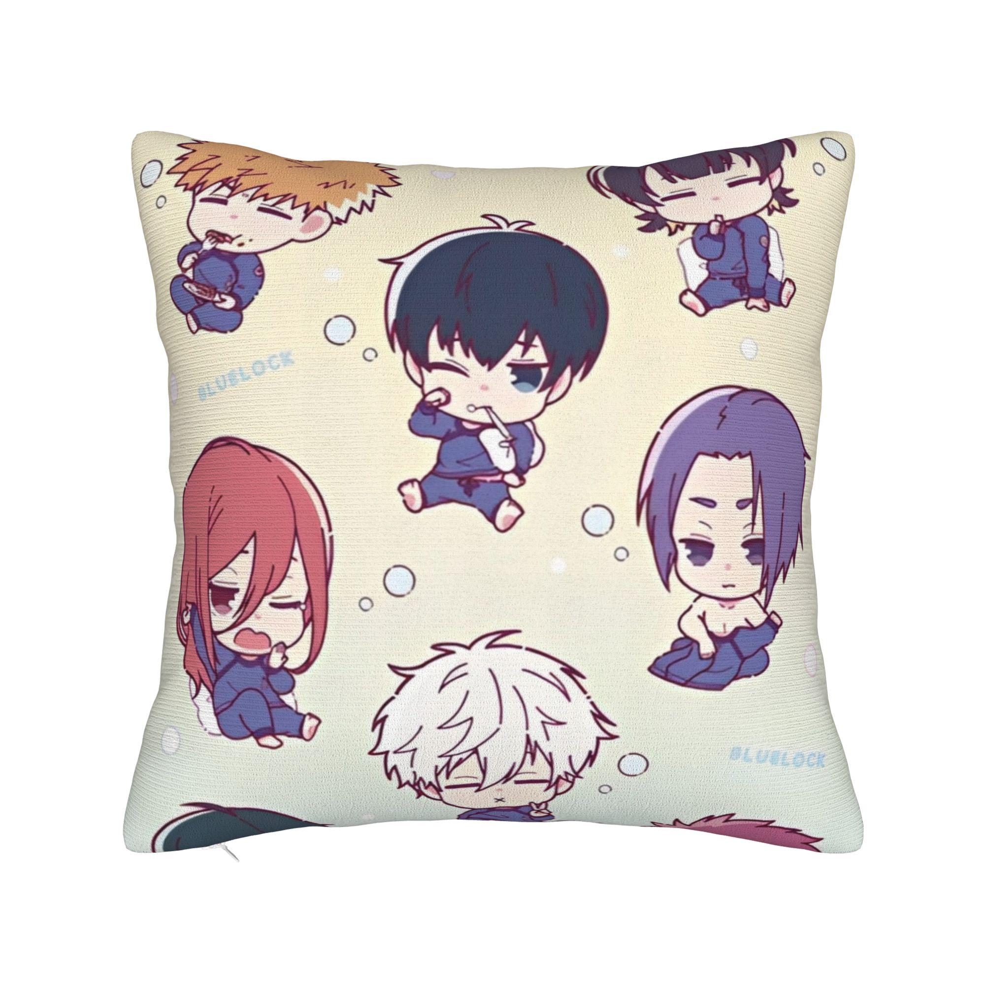 

Blue Lock Bachira Yoichi Isagi Pillow Cover Printed Cushion Cover Decorations Football Manga Pillow Case Cover Home Multi-Size 12x12Inch