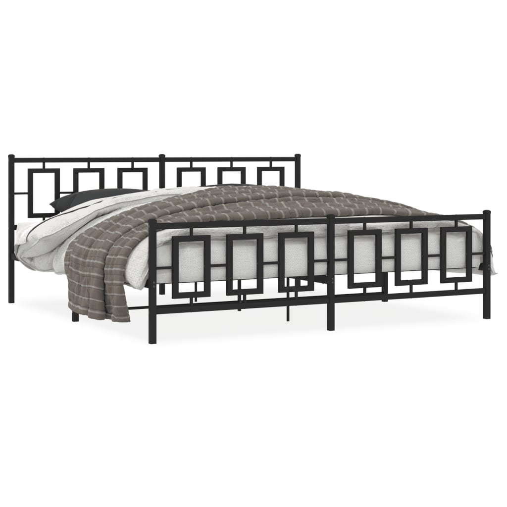 Metal Bed Frame with Headboard and Footboard Black 193 X 203 Cm