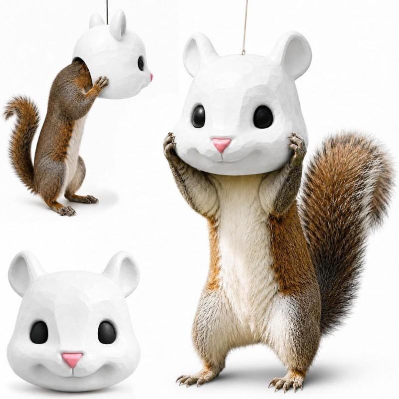 Squirrel Head Bird Feeder Outdoor Hanging Cartoon Garden Decor