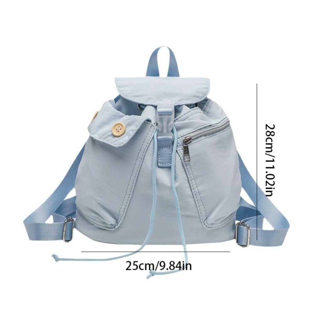 Large Capacity Muti Pocket Bag Button Drawstring Bag Fashion School Flap Backpack Street Wear